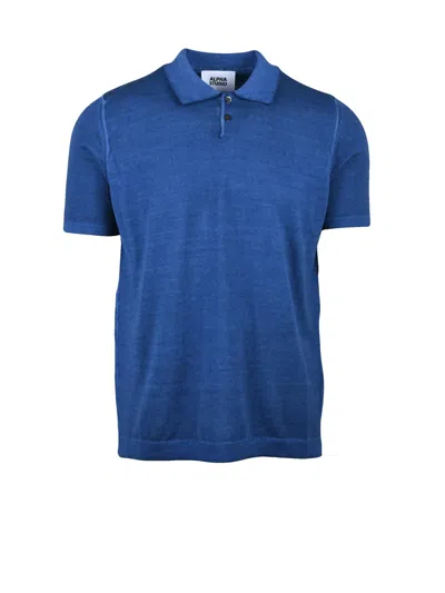 Alpha Studio Indigo Cotton Knit Polo In Blue