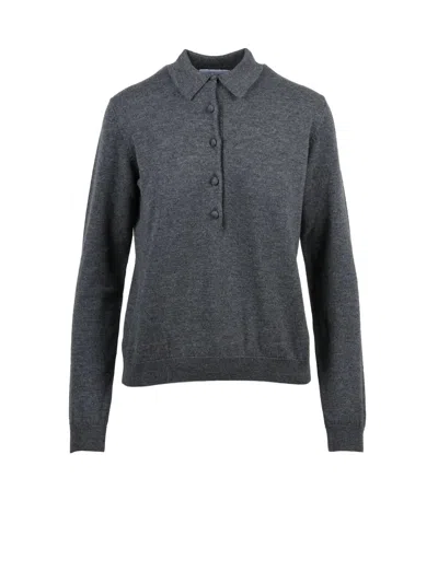 Alpha Studio Knit Polo Shirt In Fine Supergeelong Wool In Grey