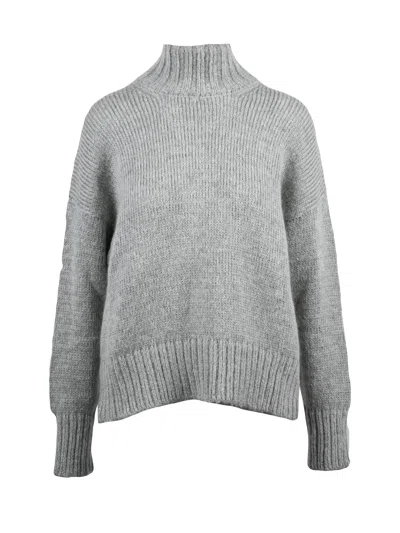 Alpha Studio Pearl Grey Turtleneck Sweater With Dropped Shoulders And Ribbed Details In Gray