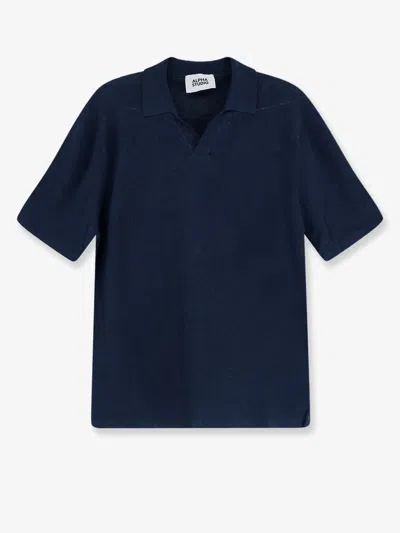 Alpha Studio Linen And Cotton Blend Polo Shirt In Blue