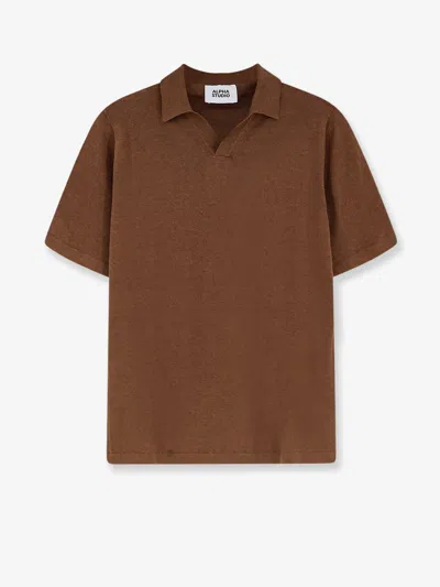 Alpha Studio Linen And Cotton Blend Polo Shirt In Multi