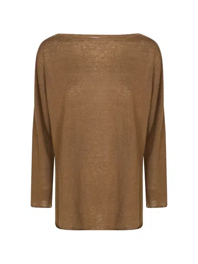 Alpha Studio Linen Neck Over Blouse In Brown