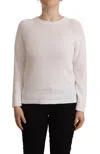 Alpha Studio White Long Sleeves Crewneck Pullover Sweater In White