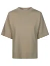 Alpha Studio Smooth Viscose Blend Side Slits T-shirt In Beige