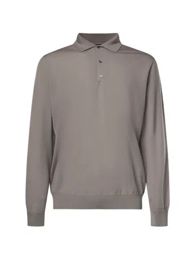 Alpha Studio Long-sleeve Polo Sweater In Grey