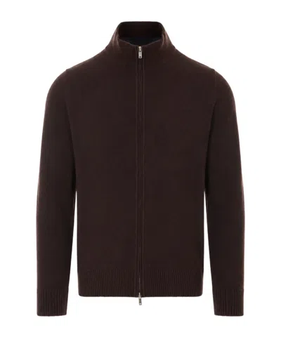 Alpha Studio Long-sleeve Zip-up Cardigan In Brown