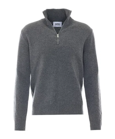 Alpha Studio Long-sleeve Zip-up Cardigan In Gray