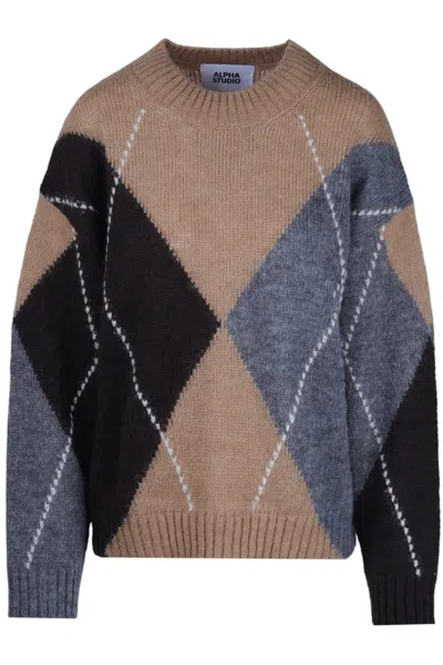 Alpha Studio - Maglia - 480270 - Cammello/grigio In Multi