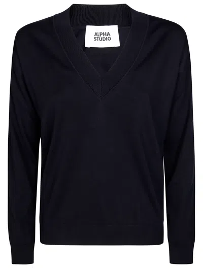 Alpha Studio Maglia Collo V Manica Lunga In Blue