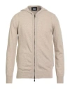 Alpha Studio Man Cardigan Beige Size 40 Geelong Wool In Neutral