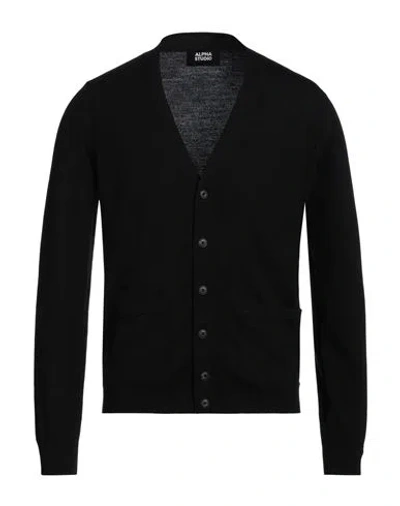 Alpha Studio Man Cardigan Black Size 38 Merino Wool In Black