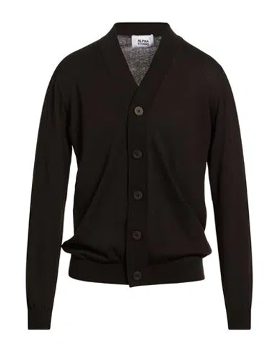 Alpha Studio Man Cardigan Black Size 42 Cotton In Brown