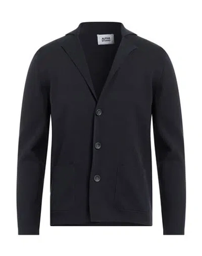 Alpha Studio Man Cardigan Blue Size 40 Cotton, Polyester In Blue