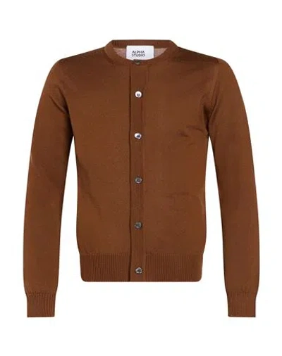 Alpha Studio Man Cardigan Brown Size 36 Merino Wool