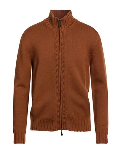 Alpha Studio Man Cardigan Brown Size 40 Merino Wool In Multi