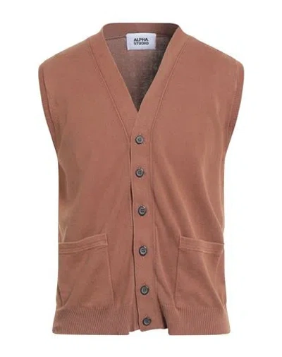 Alpha Studio Man Cardigan Brown Size 44 Cotton