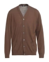 Alpha Studio Man Cardigan Brown Size 44 Merino Wool In Brown
