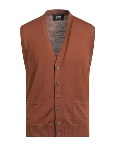 Alpha Studio Man Cardigan Brown Size 44 Merino Wool