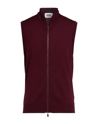 Alpha Studio Man Cardigan Burgundy Size 42 Merino Wool In Red