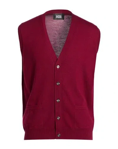 Alpha Studio Man Cardigan Burgundy Size 42 Merino Wool In Red