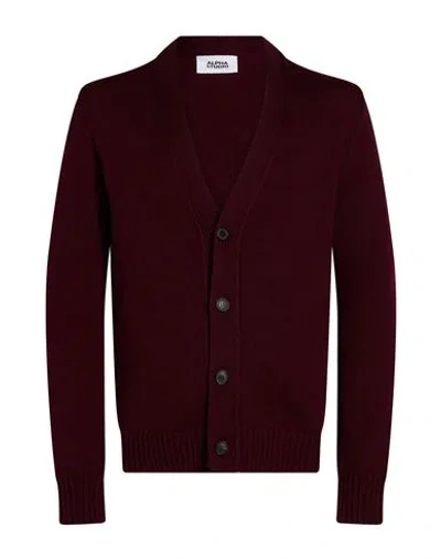 Alpha Studio Man Cardigan Burgundy Size 44 Merino Wool In Red