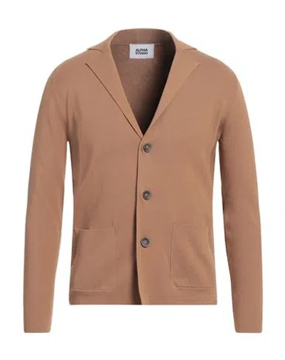 Alpha Studio Man Cardigan Camel Size 36 Cotton, Polyester In Beige