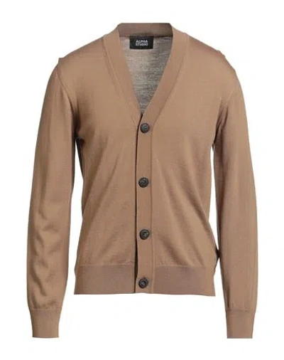 Alpha Studio Man Cardigan Camel Size 42 Merino Wool