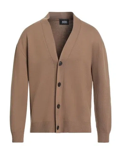 Alpha Studio Man Cardigan Camel Size 44 Merino Wool In Sand
