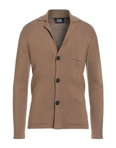 Alpha Studio Man Cardigan Camel Size 44 Merino Wool