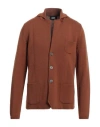 Alpha Studio Man Cardigan Camel Size 44 Merino Wool In Beige