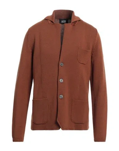 Alpha Studio Man Cardigan Camel Size 44 Merino Wool In Beige