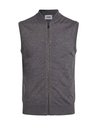 Alpha Studio Man Cardigan Charcoal Size 36 Merino Wool In Gray