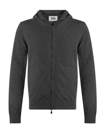 Alpha Studio Man Cardigan Charcoal Size 38 Wool In Grey