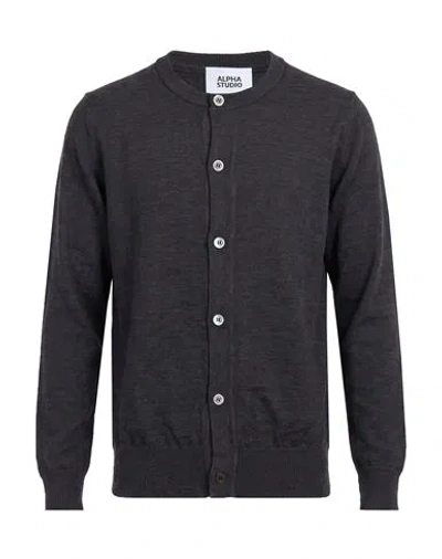Alpha Studio Man Cardigan Charcoal Size 38 Wool In Gray