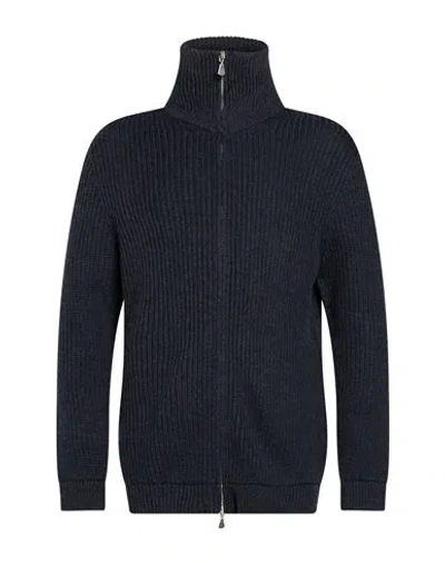 Alpha Studio Man Cardigan Charcoal Size 42 Merino Wool In Gray