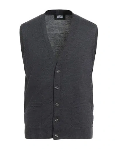 Alpha Studio Man Cardigan Charcoal Size 46 Merino Wool