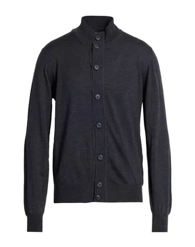 Alpha Studio Man Cardigan Charcoal Size 48 Merino Wool In Black