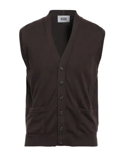 Alpha Studio Man Cardigan Chocolate Brown Size 44 Cotton