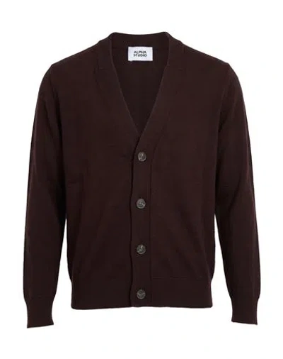 Alpha Studio Man Cardigan Dark Brown Size 38 Wool