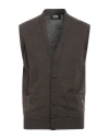 Alpha Studio Man Cardigan Dark Brown Size 40 Merino Wool In Brown