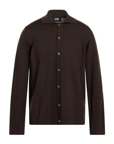 Alpha Studio Man Cardigan Dark Brown Size 42 Merino Wool