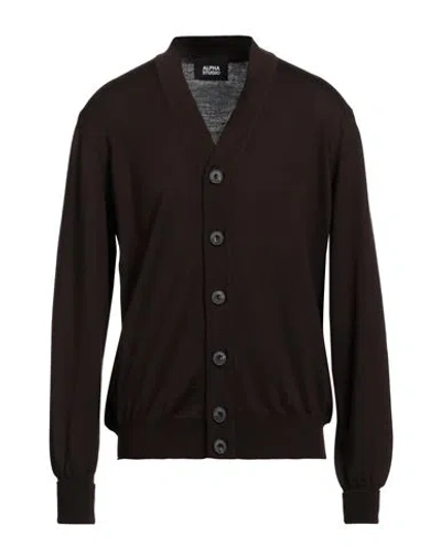 Alpha Studio Man Cardigan Dark Brown Size 44 Merino Wool In Dark Brown