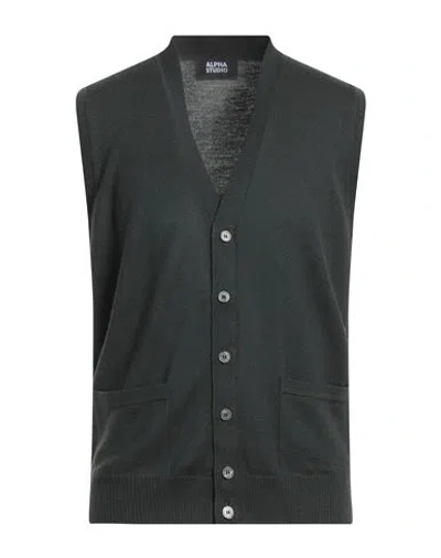 Alpha Studio Man Cardigan Dark Green Size 40 Merino Wool In Black