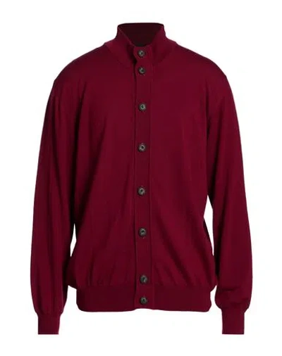 Alpha Studio Man Cardigan Garnet Size 44 Merino Wool In Red