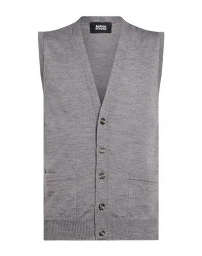 Alpha Studio Man Cardigan Grey Size 36 Merino Wool In Gray
