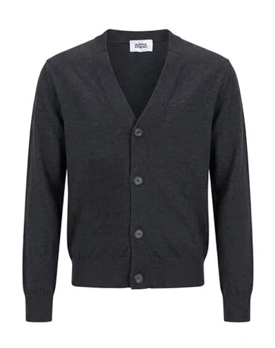 Alpha Studio Man Cardigan Grey Size 38 Merino Wool In Gray