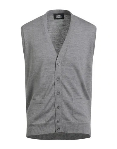Alpha Studio Man Cardigan Grey Size 42 Merino Wool In Gray