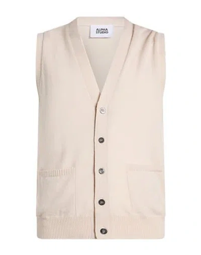 Alpha Studio Man Cardigan Ivory Size 36 Merino Wool