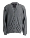 Alpha Studio Man Cardigan Lead Size 38 Merino Wool In Gray