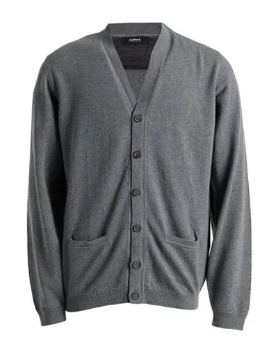 Alpha Studio Man Cardigan Lead Size 38 Merino Wool In Gray